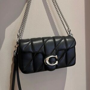 Coach Black Quilted Leather Shoulder Bag with Silver Hardware